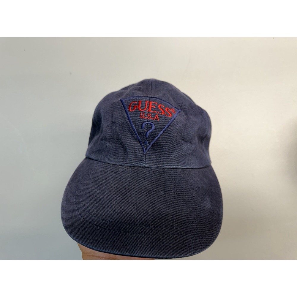 GUESS U.S.A. Triangle Logo Blue Baseball Cap Hat - Adjustable Red Stitch
